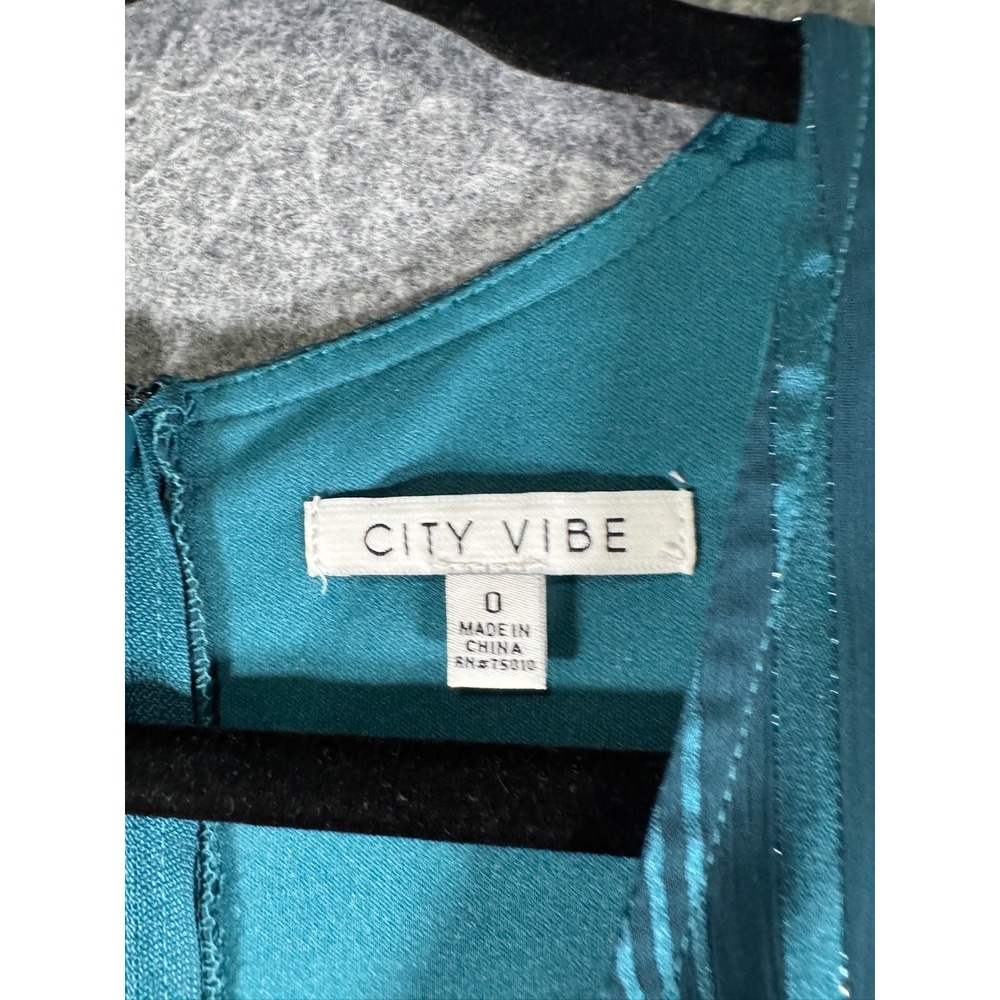 City Vibe Teal Blue Metallic Pinstripe Puff Sleeve Mini Dress Size 0‎ glam - Picture 3 of 9